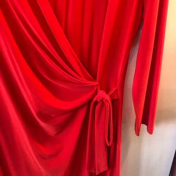 Anne Klein Red Long sleeve wrap dress Size 14 - Picture 4 of 4